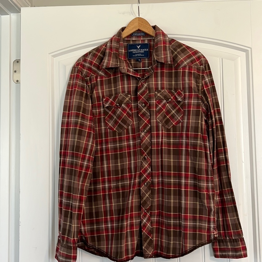 American Eagle Pearl Snap Vintage Fit Shirt Size Large